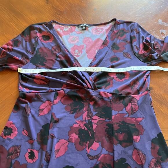 George Purple Floral Print Knit Dress Woman Size Large 12/14 Surplice Full Skirt - Picture 9 of 10
